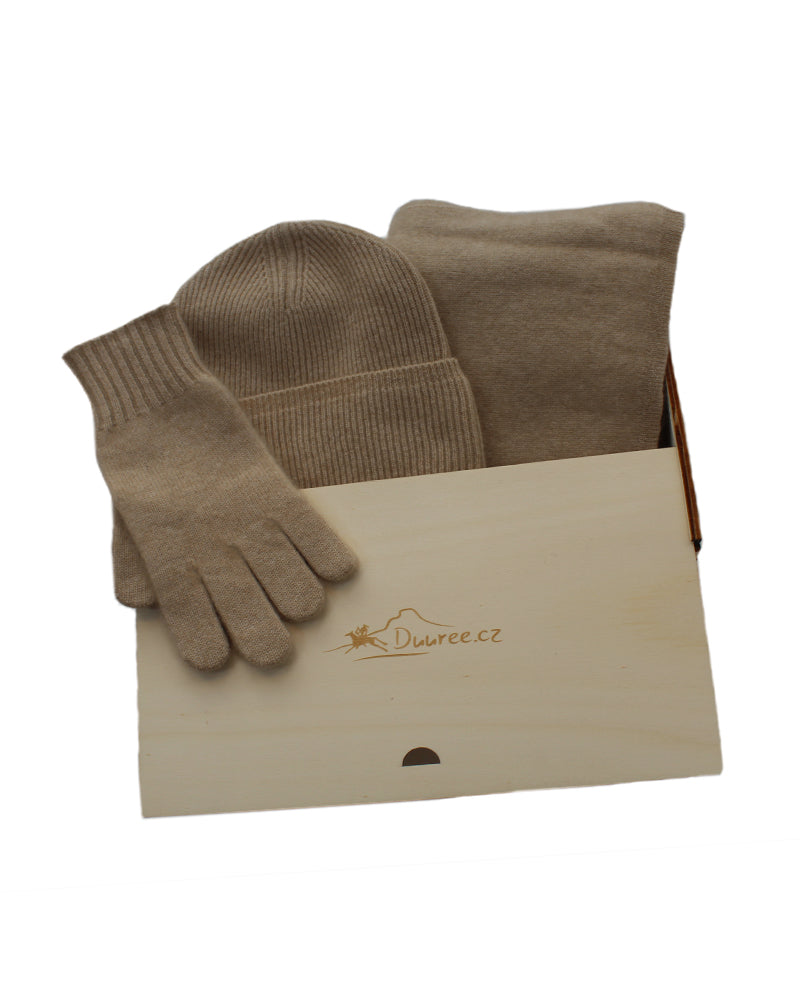 Geschenkset Classic mit Mütze, Handschuhen und Schal aus 100 % Kaschmir
