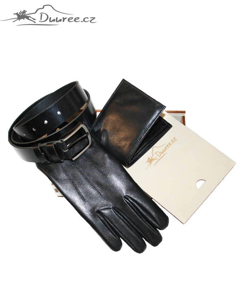 Geschenkset: Herrenhandschuhe, Gürtel, Geldbörse