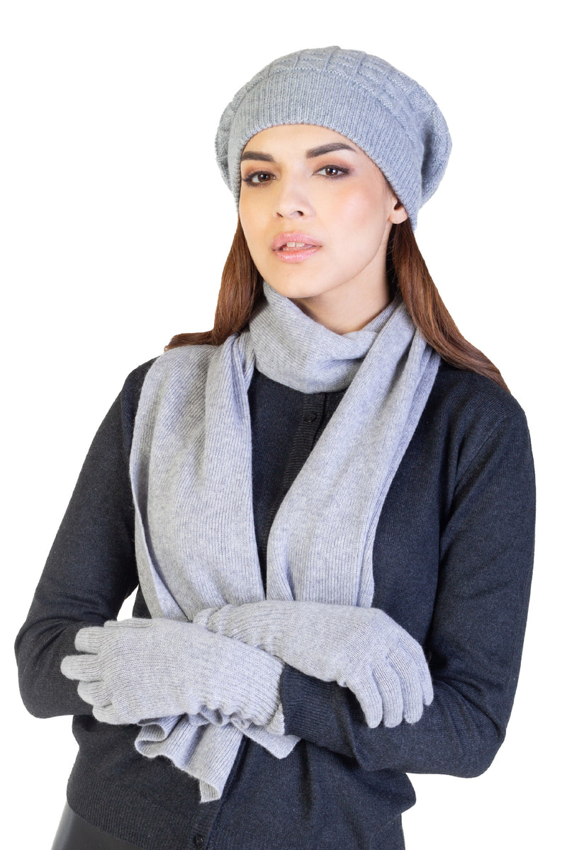 Geschenkset aus Mütze, Handschuhen und Schal aus 100 % Kaschmir