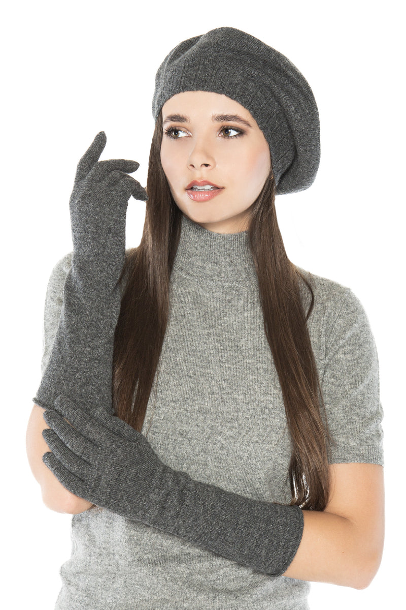 Geschenkset Caroline: Baskenmütze und lange Handschuhe aus 100 % Kaschmir